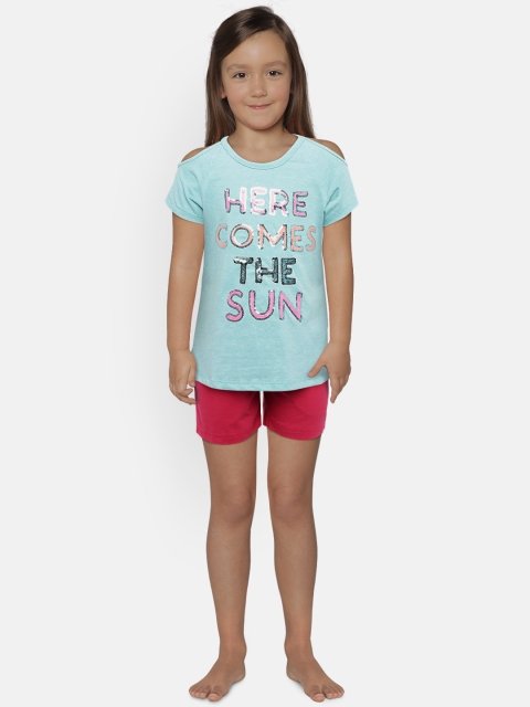 

Sweet Dreams Girls Blue & Pink Printed Night suit