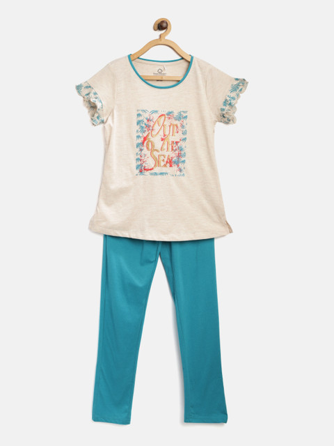 

Sweet Dreams Girls Off-White & Blue Printed Night Suit 6202A9