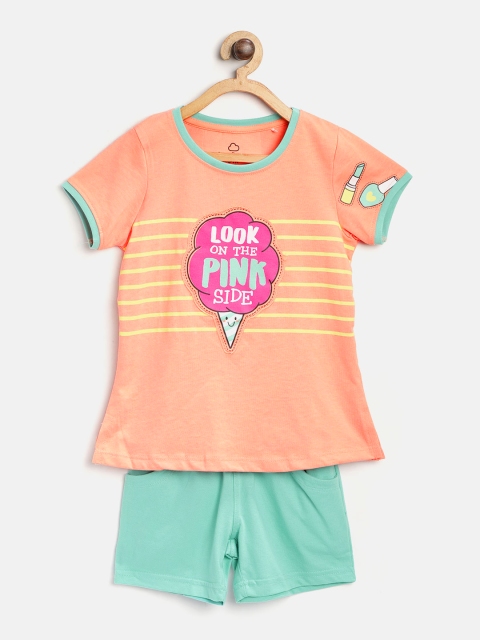 

Sweet Dreams Girls Peach-Coloured & Blue Printed Night suit
