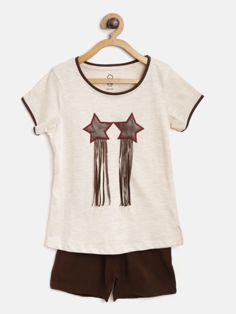 

Sweet Dreams Girls Beige & Brown Solid Night suit 6119A9