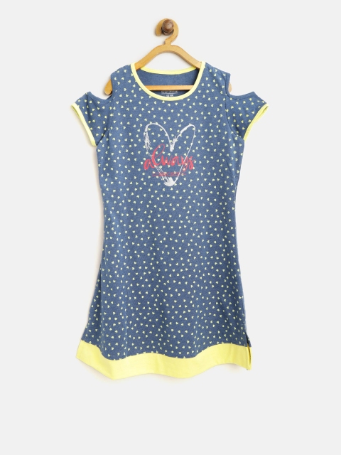 

Sweet Dreams Girls Navy Blue & Yellow Printed Nightdress
