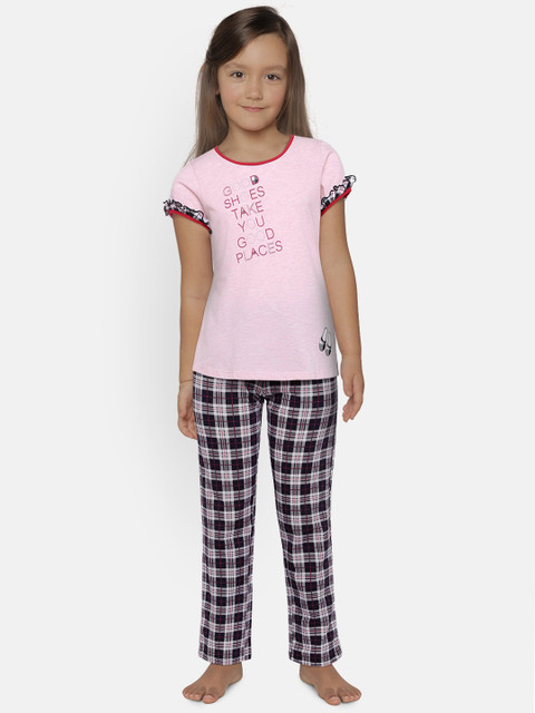 

Sweet Dreams Girls Pink & Black Printed Night suit