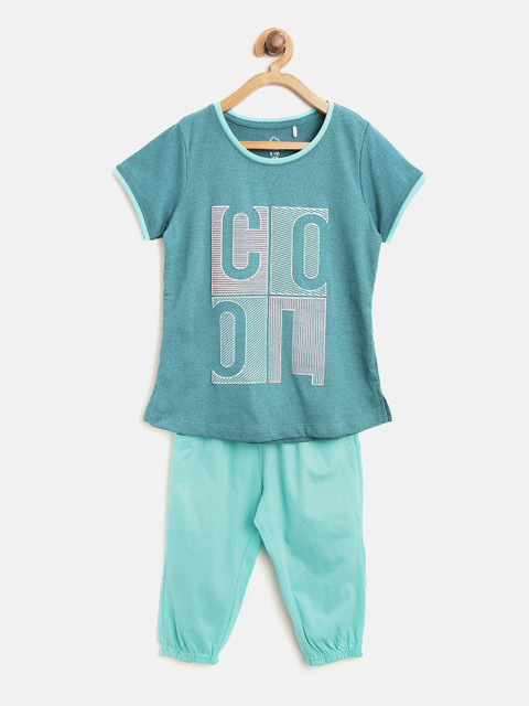 

Sweet Dreams Girls Sea Green Printed Night suit
