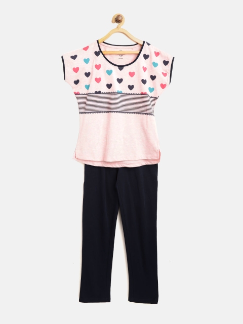 

Sweet Dreams Girls Pink & Navy Printed Night Suit 6201A9