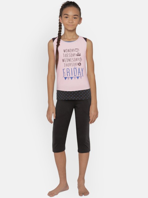 

Sweet Dreams Girls Pink & Black Printed Night suit