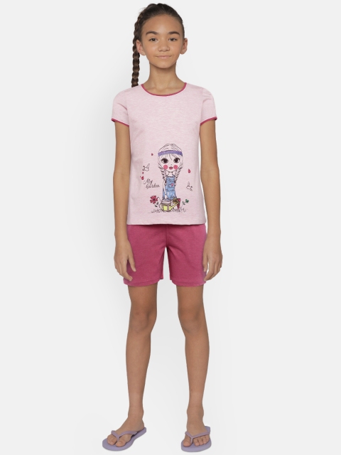 

Sweet Dreams Girls Pink Printed Night suit