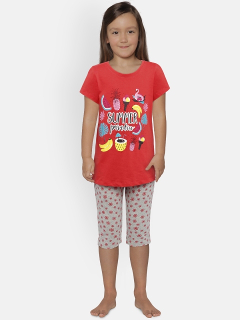 

Sweet Dreams Girls Coral & Grey Printed Night Suit 6163A9