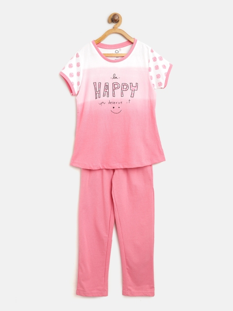 

Sweet Dreams Girls Pink & White Printed Night Suit 6206A9