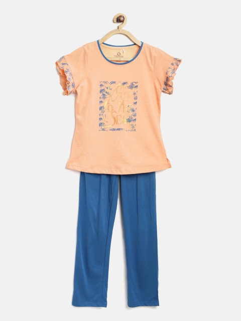 

Sweet Dreams Girls Peach-Coloured & Blue Printed Night suit 6202A9