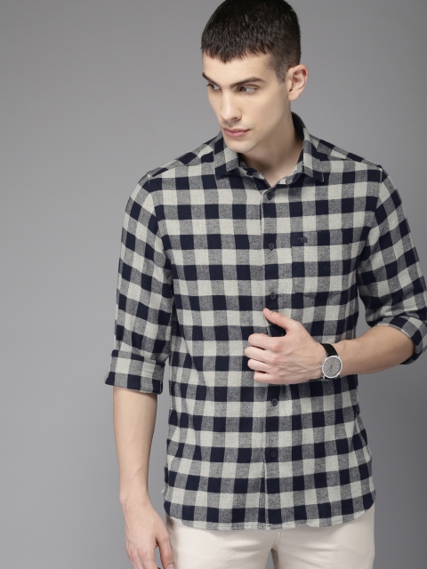 

THE BEAR HOUSE Men Blue & Grey Slim Fit Checked Casual Shirt