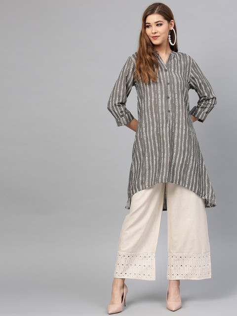 

Juniper Women Grey & Off-White Printed A-Line Kurta