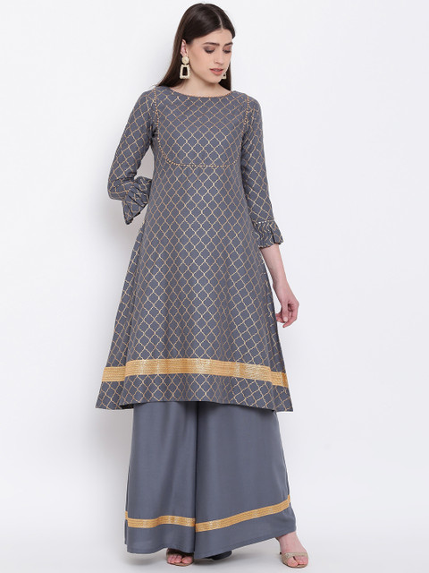

Kvsfab Women Grey Printed Kurta with Palazzos