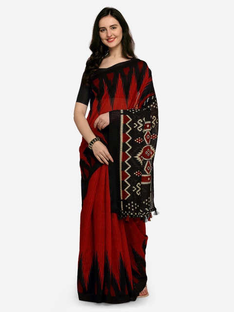 

Rajnandini Women Red & Black Linen Blend Woven Design Saree