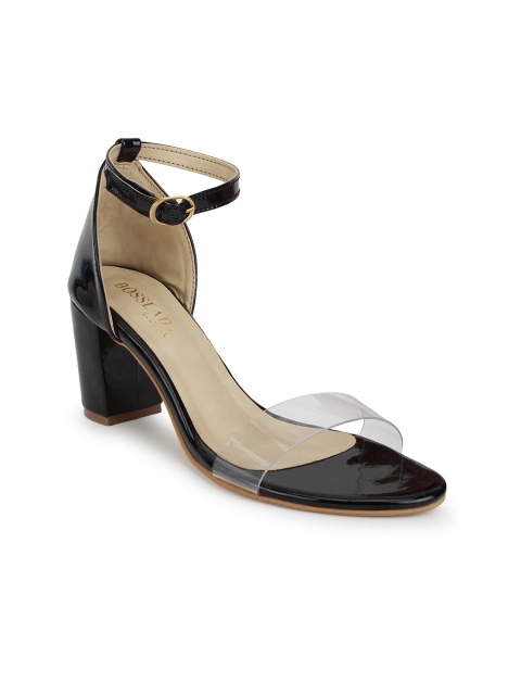 

SCENTRA Women Black & Transparent Solid Sandals
