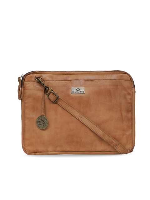 

KOMPANERO Unisex Tan Brown Leather Solid Laptop Bag