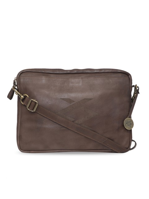 

KOMPANERO Unisex Coffee Brown Solid Leather Laptop Bag