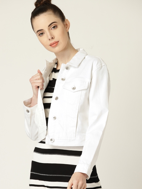 

United Colors of Benetton Women White Solid Denim Jacket