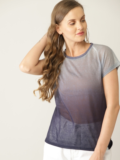 

United Colors of Benetton Women Navy Blue Semi Sheer Ombre Effect Top