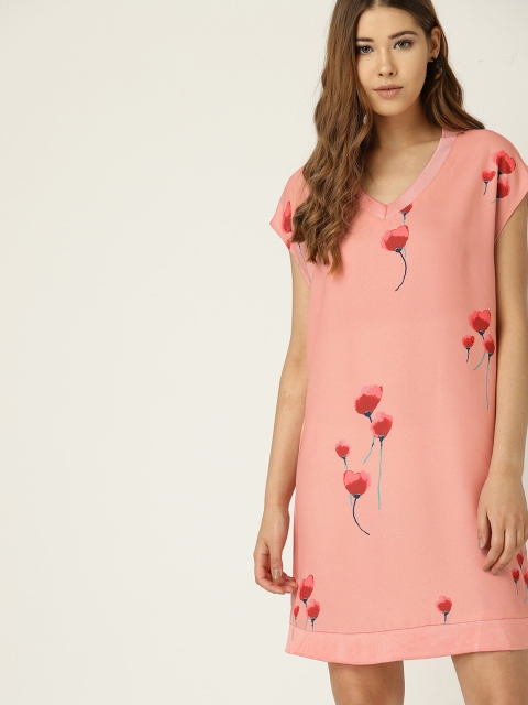 

United Colors of Benetton Women Peach-Coloured Printed Shift Dress