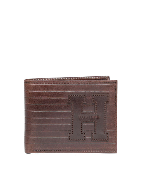 

Tommy Hilfiger Men Coffee Brown Striped Leather Two Fold Wallet