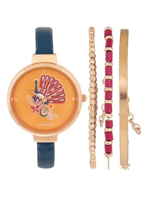 

Chumbak Women Mustard Yellow & Navy Blue Leather Analogue Watch 8907605068805