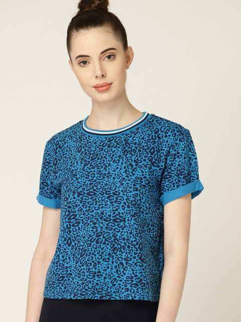 

United Colors of Benetton Women Blue Printed Round Neck T-shirt
