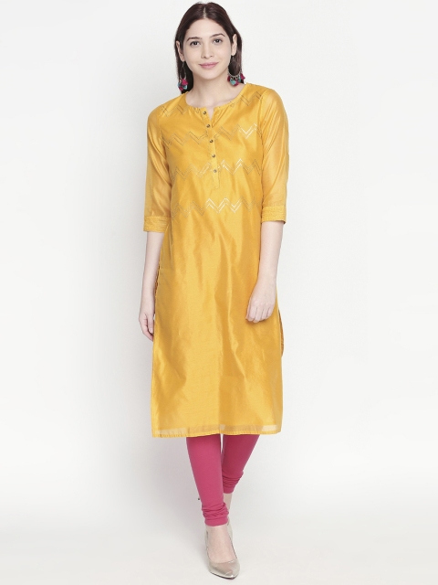 

RANGMANCH BY PANTALOONS Women Yellow Solid Straight Kurta