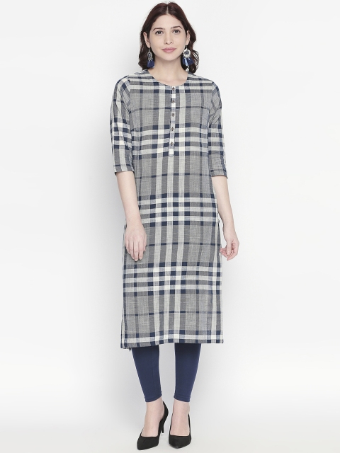 

RANGMANCH BY PANTALOONS Women Blue & White Checked Straight Kurta