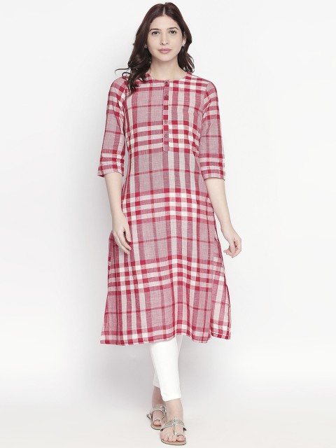 

RANGMANCH BY PANTALOONS Women Red & White Checked Straight Kurta