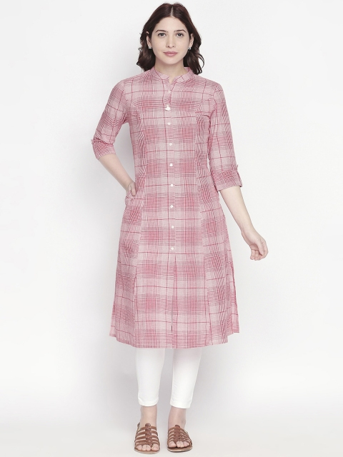 

RANGMANCH BY PANTALOONS Women Red Checked Straight Kurta