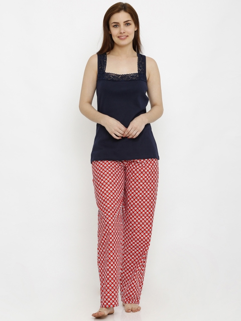 

Heart 2 Heart Women Red & Navy Blue Solid Night suit LPJ 159 A-