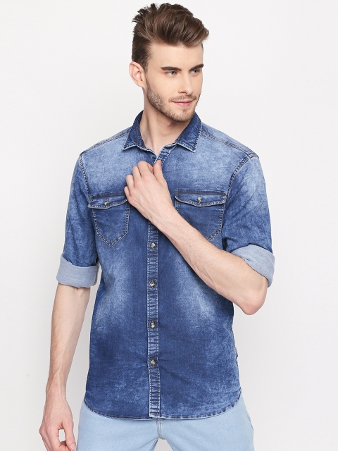 

SF JEANS by Pantaloons Men Blue Slim Fit Faded Denim Casual Shirt