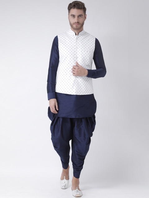 

DEYANN Men White & Navy Blue Printed Kurta with Patiala