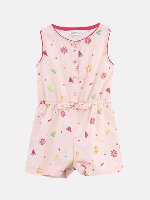 

Beebay Girls Peach-Coloured Printed Basic Playsuit