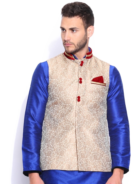 

Manyavar Cream-Coloured Nehru Jacket with Woven Pattern