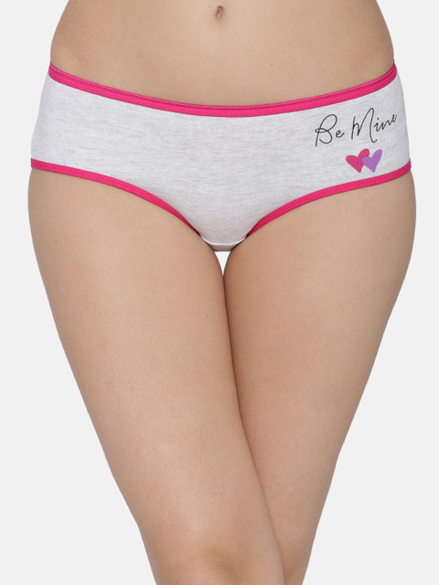 

Clovia Women Grey Melange & Pink Printed Hipster Brief PN3108P01