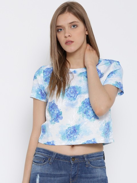 

Vero Moda White & Blue Floral Print Crop Top