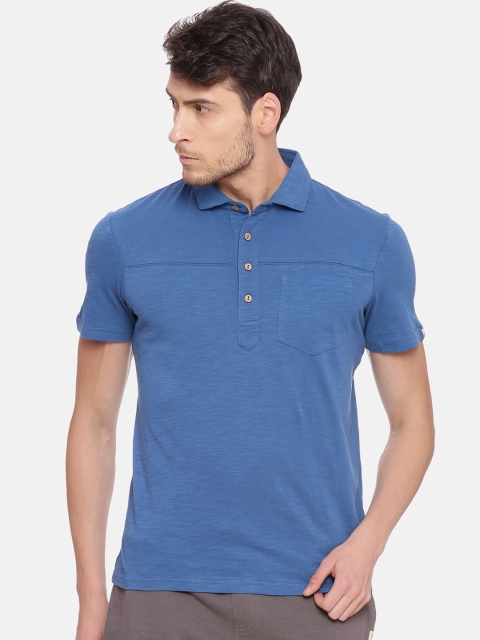 

Soul Space Men Blue Solid Polo Collar T-shirt