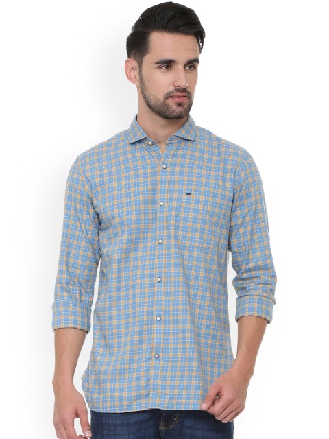 

Peter England Casuals Men Blue & Yellow Slim Fit Checked Casual Shirt