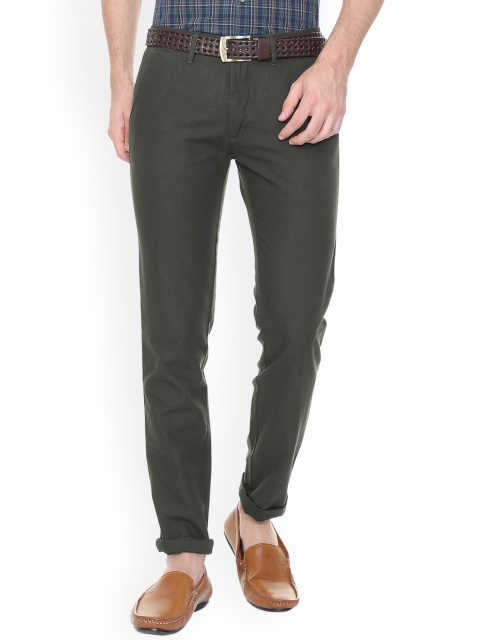 

Peter England Casuals Men Olive Green Slim Fit Solid Regular Trousers