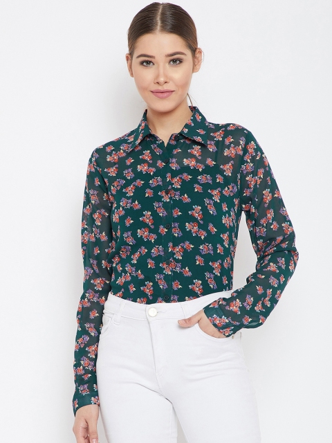 

PURYS Women Green & Multicoloured Regular Fit Printed Casual Shirt