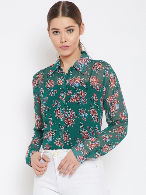 

PURYS Women Green & Multicoloured Regular Fit Printed Casual Shirt