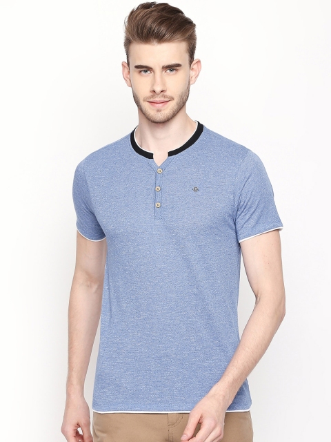 

Urban Ranger by pantaloons Men Blue Solid Henley Neck T-shirt