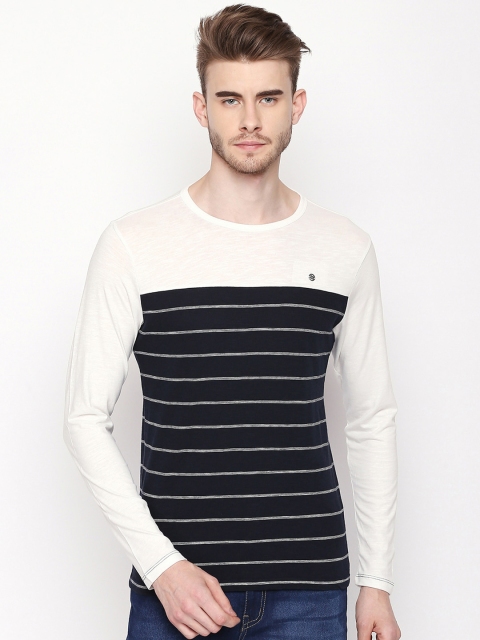 

Urban Ranger by pantaloons Men Navy Blue Striped Round Neck T-shirt