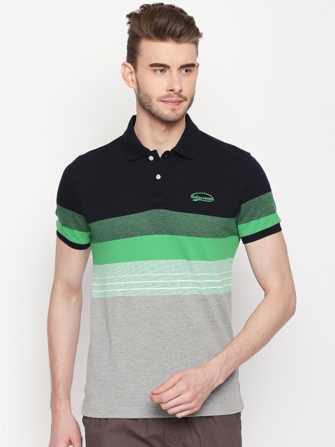 

Urban Ranger by pantaloons Men Green Striped Polo Collar T-shirt