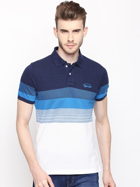 

Urban Ranger by pantaloons Men Blue Striped Polo Collar T-shirt