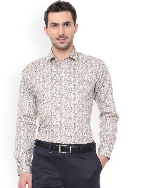 

V Dot Men Beige & Off-White Slim Fit Printed Formal Shirt