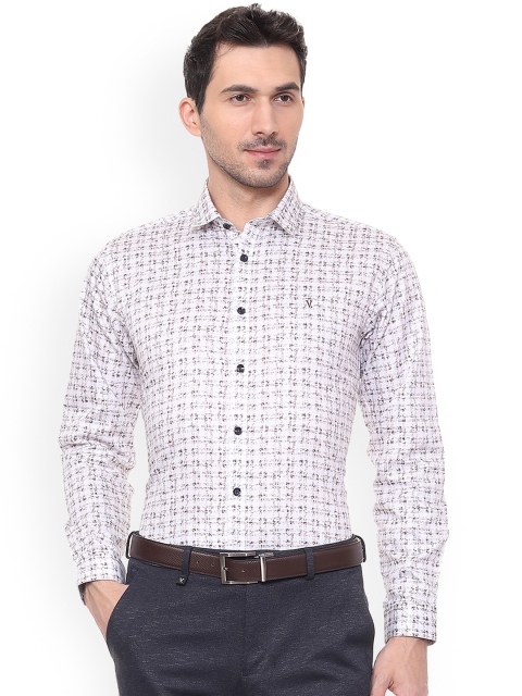 

V Dot Men White & Mauve Slim Fit Checked Formal Shirt