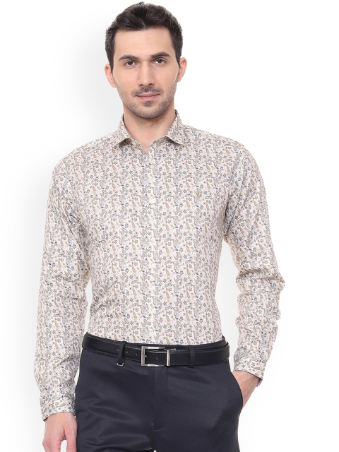 

V Dot Men Beige Slim Fit Printed Formal Shirt
