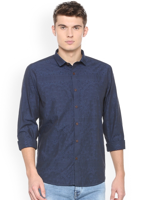 

V Dot Men Navy Blue Slim Fit Printed Casual Shirt